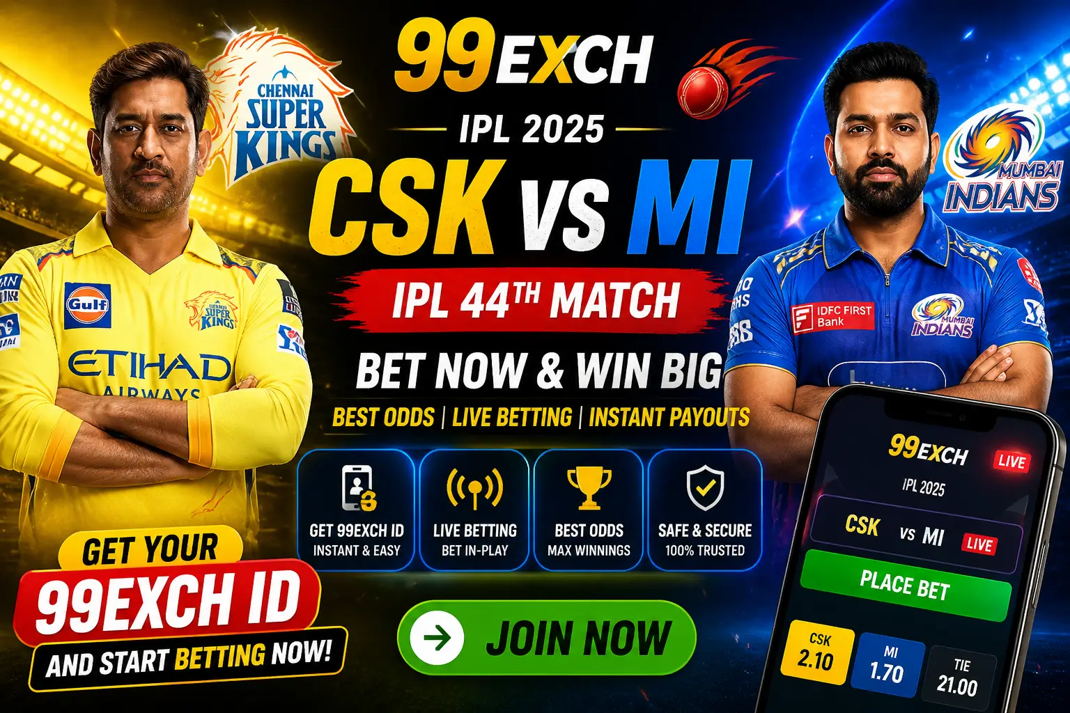 Get 99exch IPL Cricket ID & Bet on Today CSK vs MI IPL 44th Cricket Match